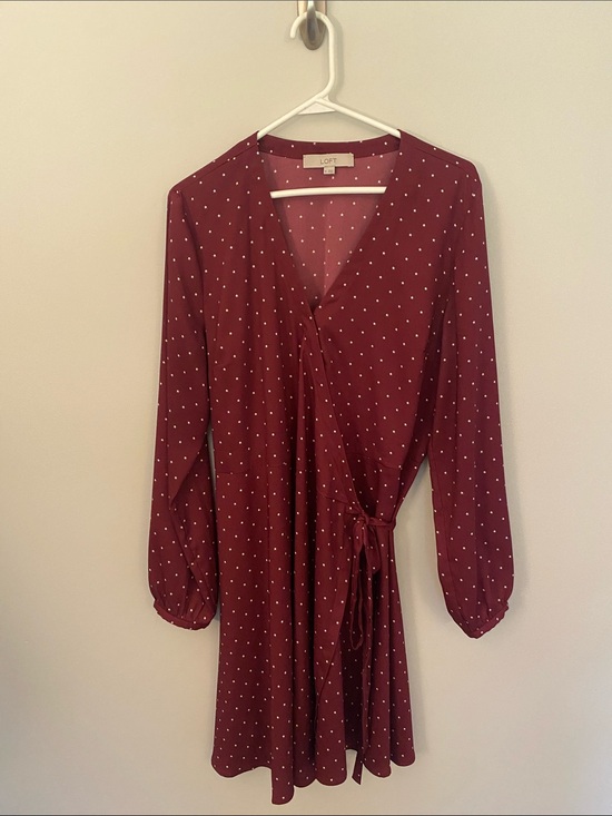 LOFT Dresses & Skirts - LOFT Burgundy Wrap Dress with White Polka Dots